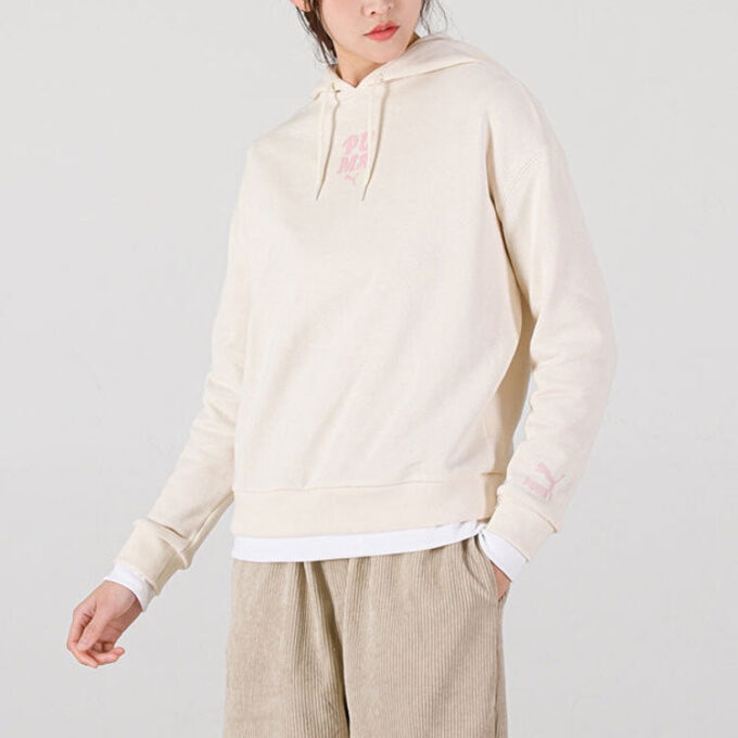 (WMNS) Sudadera con capucha blanca con estampado en capas y dos bolsillos falsos