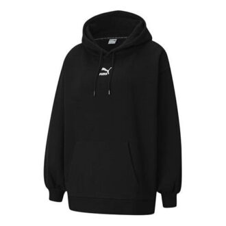 (WMNS) Sudadera con capucha clásica con estampado de logotipo extragrande en negro