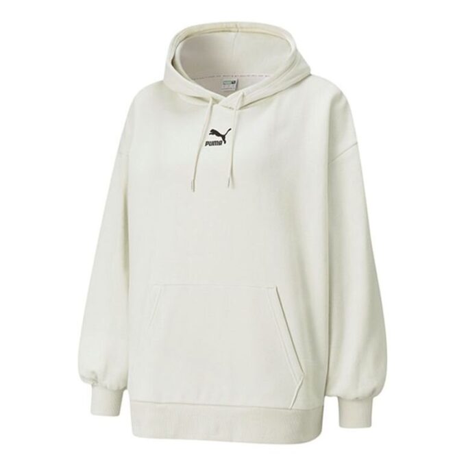 (WMNS) Sudadera con capucha clásica de forro polar con estampado de logotipo extragrande y abrigada en gris