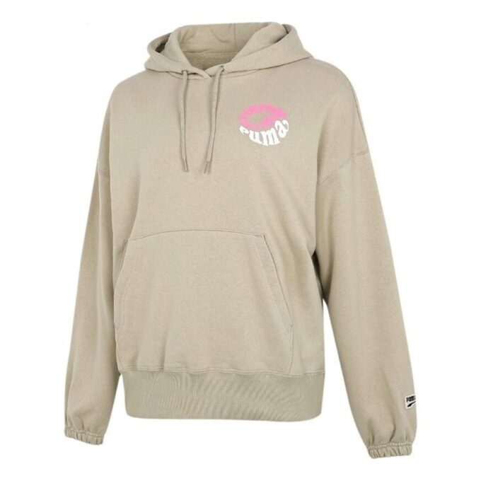 (WMNS) Sudadera con capucha gráfica Downtown, transpirable, con estampado de letras, manga larga, color caqui