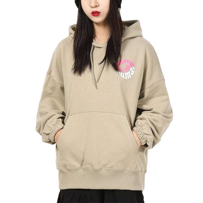 (WMNS) Sudadera con capucha gráfica Downtown, transpirable, con estampado de letras, manga larga, color caqui