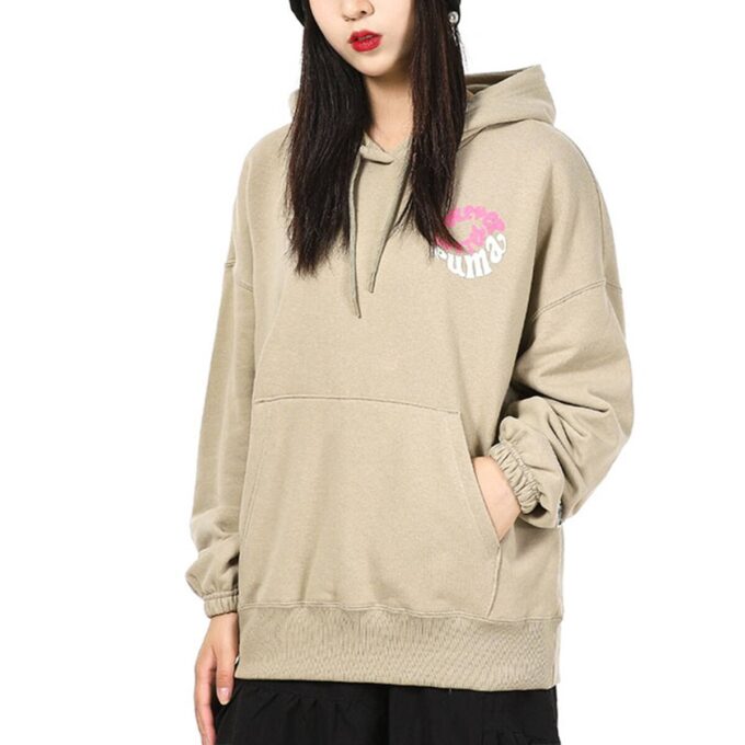 (WMNS) Sudadera con capucha gráfica Downtown, transpirable, con estampado de letras, manga larga, color caqui