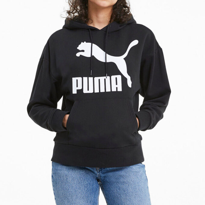 (WMNS) Sudadera con capucha negra con estampado de logotipo clásico