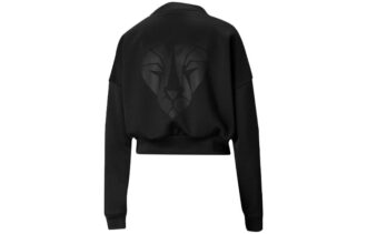 (WMNS) Sudadera corta de cuello redondo con estampado del logotipo del tren, color negro
