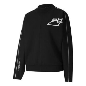 (WMNS) Sudadera de cuello redondo con estampado del logotipo de Evide, color negro
