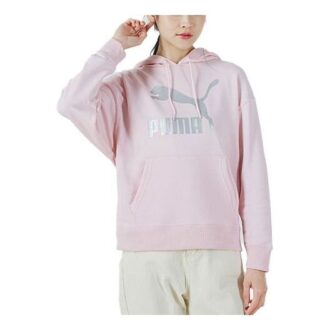 (WMNS) Sudadera deportiva informal con capucha y logo grande en rosa