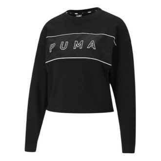 (WMNS) Sudadera negra con cuello redondo y logotipo de estilo