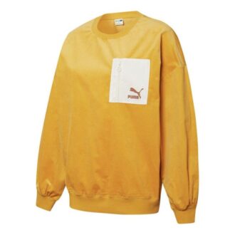(WMNS) Suéter deportivo de cuello redondo con bolsillo y cremallera en colores contrastantes “Amarillo”