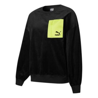(WMNS) Suéter deportivo de cuello redondo con bolsillo y cremallera en colores contrastantes “Negro”