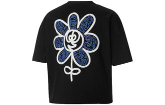 (WMNS) x MR DOODLE Camiseta holgada con grafiti cruzado y logo grande, manga corta, color negro