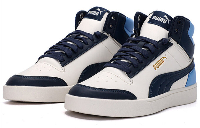 Zapatillas de skate Shuffle Mid Mid Tops informales unisex, azules y blancas