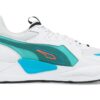 Zapatillas deportivas informales RS-X Split Athleisure unisex, blancas, azules y verdes.