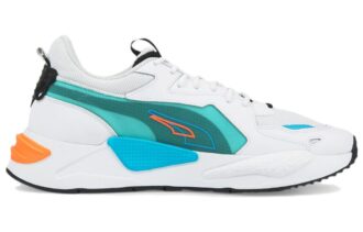 Zapatillas deportivas informales RS-X Split Athleisure unisex, blancas, azules y verdes.