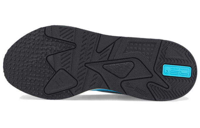 Zapatillas deportivas informales RS-X Split Athleisure unisex, blancas, azules y verdes.