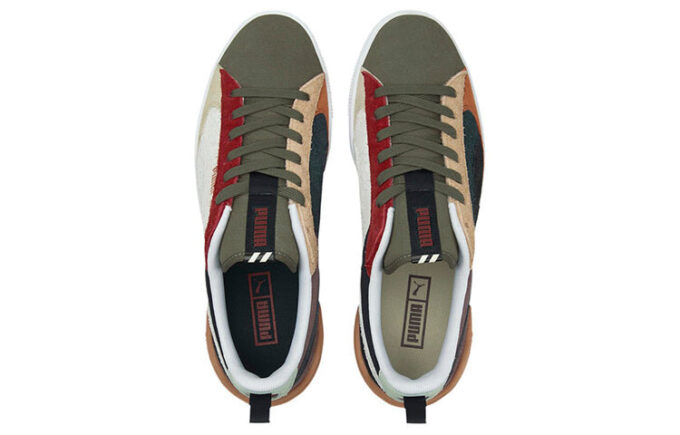 Zapatos de ocio con tiras de ante en bloque, verde, rojo y beige