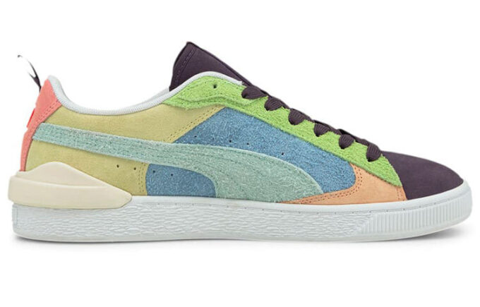 Zapatos de tabla de ocio con tiras de ante en bloque y diseño en morado, azul y verde