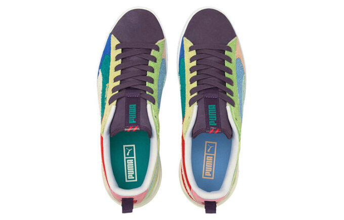 Zapatos de tabla de ocio con tiras de ante en bloque y diseño en morado, azul y verde